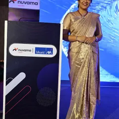 Posing by the event branding for the Bharti AXA Life Insurance and Nuvama Wealth partnership launch. I was the emcee for this significant event marking a new chapter for two giants in finance and insurance.