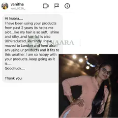 A client from London shares her 2-year journey with my products. She notes a 90% reduction in hair fall and loves that the products work just as well in a different climate.
