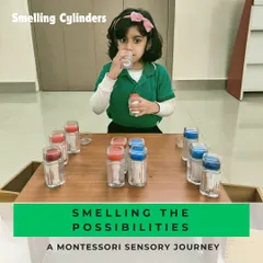 Smelling the possibilities with our smelling cylinders. This activity isolates the olfactory sense, helping children match identical scents. It's a quiet, focused work that refines their ability to notice and categorize the many smells in their environment.
