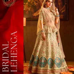 Rent our bridal wear and slay on your special occasion. This stunning peplum-style lehenga is a unique and fashionable choice for the modern bride.