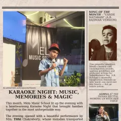 A page from our newsletter featuring a young boy's unforgettable performance at our Karaoke Night. These events bring families together for an evening of music, memories, and magic.