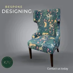 This high-back wing chair is upholstered in a whimsical, forest-themed fabric. It's a perfect statement piece, combining a classic silhouette with a playful, modern print to create a unique and comfortable seat.