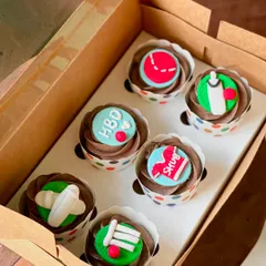 For the ultimate cricket fan. This set features handcrafted fondant toppers like a bat, ball, and wickets, all on top of my popular Nutella flavor cupcakes.
