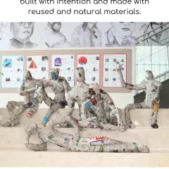 A sculpture built with intention and made with reused newspaper and natural materials. This is how our students explore sustainability through art.