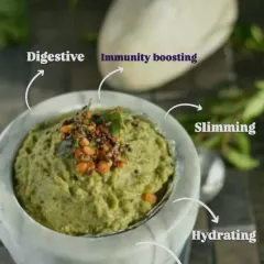 An infographic showing the many benefits of ridge gourd. It's slimming, hydrating, diabetes-friendly, and boosts both digestion and immunity.
