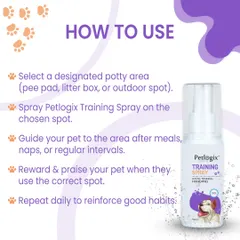 Here is a step-by-step guide on how to use my Training Spray. Select a designated potty area, spray the spot, guide your pet there, and reward them when they use it correctly. Consistency is key to reinforcing good habits.