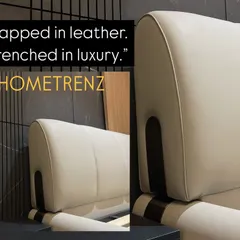 Wrapped in leather, drenched in luxury. A close-up of a custom-made bed with a plush, off-white leather headboard, showcasing the quality of my bespoke furniture.