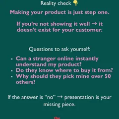 A reality check for all business owners. This slide asks the tough questions about whether your product is truly understandable and desirable to a stranger online.