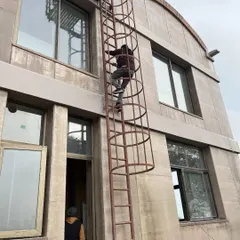 Work is in full swing at the Abohar Villa site. Here, a team member inspects facade details on this farmhouse-inspired residence. We are using local techniques and materials to create a design that is deeply connected to its semi-rural setting.