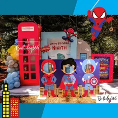 An interactive superhero photo booth for Nihith's party. Kids could pose as their favorite heroes like Spider-Man, Superman, and Captain America, creating fun and memorable pictures.