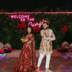 A riot of color, styled in perfect sync. For this Sangeet, we styled the family in a vivid palette that celebrated individuality while maintaining visual harmony, ensuring they looked great on the dance floor.