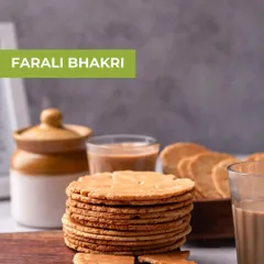 A stack of my crispy Farali Bhakri, perfect for pairing with tea or yogurt during your fast. These are light, delicious, and made with fasting-approved ingredients.