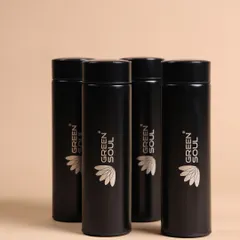 A close-up of the branded thermal flasks included in the Green Soul onboarding kit. These are practical, high-quality items that employees can use every day, keeping your brand visible.