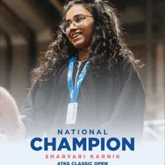 National Champion Sharvari Karnik. This image captures the culmination of a grueling 12-week prep where she added 20kg to her total, securing the gold at the British Nationals. This is the result of pure grind and glory.