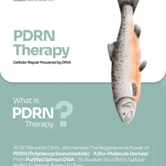 This graphic explains the science behind PDRN Therapy. We harness the regenerative power of Polydeoxyribonucleotide (PDRN), a bio-molecule derived from purified salmon DNA, to awaken your skin's natural ability to repair, renew, and glow.
