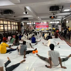 A wide shot of our International Yoga Day celebration at Shree Balaji Mandir in Vivek Vihar. It was wonderful to see so many people come together to practice.