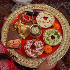 This is what Teej traditions look like in our family. A beautiful thali featuring our special Ghewars, passing down love and sweetness from one generation to the next. It’s more than just a sweet, it’s a feeling. 🧿