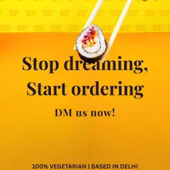 A simple call to action featuring my popular vegetarian sushi. Stop dreaming and start ordering for your next event.