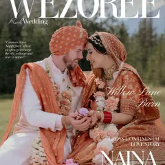 The cover feature of Naina and Ryan's cross-cultural wedding for Wezoree. This image captures the beautiful blend of their Indian and Canadian ceremonies, a true reflection of their shared love for nature and each other.