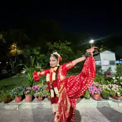 This is one of my proudest moments as a Guru. My student, Shivi, executing a perfect Bharatanatyam pose. Her years of dedication paid off, securing her admission into her dream college with a near-perfect score of 74/75 in the dance trials.