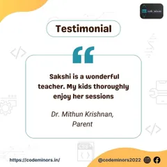 A simple and powerful testimonial from a parent, Dr. Mithun Krishnan, who shares that his kids thoroughly enjoy their sessions with me. This feedback reflects my goal to make every class a positive and fun experience.