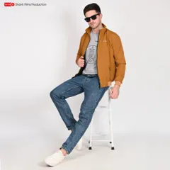 We provide professional model photoshoots for men's apparel, delivering clean, stylish, and catalogue-ready images. This shot effectively showcases the fit and style of a men's jacket for e-commerce listings.