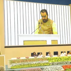 Speaking at the Yoga Mahotsav. I often share my knowledge and passion for yoga at large public forums and conferences.