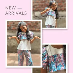 Our new arrivals are here and they are full of giggles! This abstract print co-ord set features puffy sleeves and wide-leg pants, all in breathable cotton that's perfect for play.