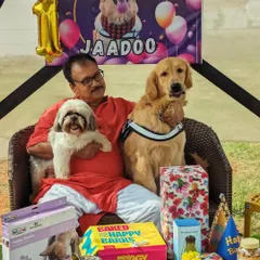 Celebrating Jaadoo's first birthday was a blast. We love hosting dog birthday parties and handle everything from the custom banner and decorations to the tasty, pet-safe cake.