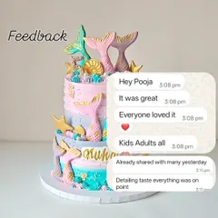 "Kids Adults all loved it." This feedback for the two-tier mermaid cake means the world to me. I strive to make cakes that are a hit with everyone at the party.