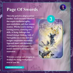 The Page of Swords invites you to adopt a curious mindset. This card often appears when you are starting a learning journey or facing challenges that demand strategic thinking and clear communication.