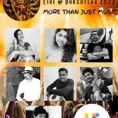 This poster from our performance at Durgotsav 2022 captures our motto: 'More Than Just Music'. We aim to create a complete cultural experience, blending folk traditions with powerful live performance, as represented by our diverse team of vocalists and instrumentalists.