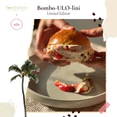 For a special collaboration, I created the "Bombo-ULO-lini," a brioche bun filled with ULO's Nannari ice cream, passion fruit curd, and strawberry jam.