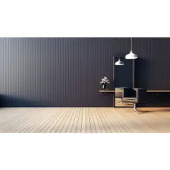 A minimalist space with a dark, paneled wall. This image showcases our ability to create a dramatic and sophisticated mood with simple elements.