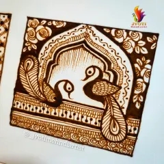 A practice sketch of two peacocks under an arch, a classic and romantic motif for a wedding design.