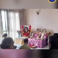 Our altar beautifully decorated for Guru Purnima, a day we set aside to honor our entire line of gurus. Devotees gather to offer prayers, chant, and express gratitude for the light of the guru in our lives.