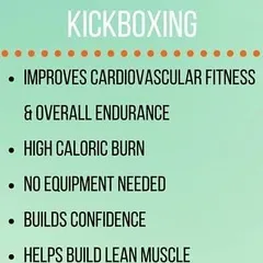 Here are the key benefits of cardio kickboxing. It is a no-equipment workout that improves cardiovascular fitness, builds lean muscle, and is a fun, fast-paced way to get in shape.