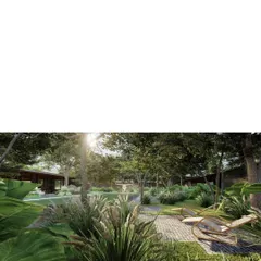A render for a new multi generational family retreat. The design uses a spread accommodation with courtyards and verandahs to create distinct atmospheres of togetherness and isolation for a family of well travelled individuals.