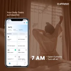 I help you automate your daily routine with smart scheduling. Here, you can see how the Phlipton app is set to automatically open the curtains at 7 AM, letting you wake up naturally with the sun instead of a jarring alarm.