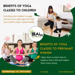 Our yoga classes are beneficial for the whole family. This graphic explains how yoga can help children develop good health from an early age and support pregnant women by balancing their mind and body.