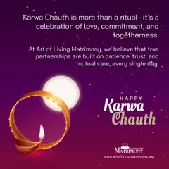 A beautiful Karwa Chauth greeting. This festival is more than a ritual; it's a celebration of love, commitment, and togetherness, values that are at the heart of our matchmaking.