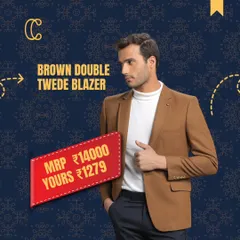 Yes, you're seeing that right. A classic brown tweed blazer, originally priced at ₹14,000, can be yours forever for just ₹1279. This is why we say, why rent when you can own?