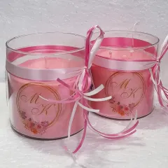 It brings me so much joy to create these personalized candles for your special moments. These were for a lovely 'Bride Tribe', customized with their initials to make the wedding day feel even more memorable. We can create custom designs with your choice of colors, fragrances, and messages.