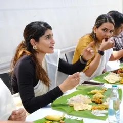 The joy of a festival is best shared over a meal. Here are some of my guests, dressed in their festive best, enjoying the Onam Sadhya I catered. I can create this authentic experience for your celebrations too.