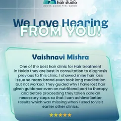 We are grateful for such detailed feedback from our client, Vaishnavi. She highlights our focus on thorough consultation and diagnosis to understand the root cause of her hair loss, and how our comprehensive approach, including nutritional guidance, helped her achieve the results she was looking for.
