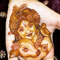 Hare Krishna. This is one of my favorite portraits, capturing the love between Krishna and his calf. The gentle expressions and soft details are a result of careful, meditative strokes.