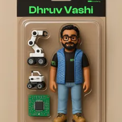 The Dhruv Vashi action figure, complete with miniature robots and a microchip. We celebrate our mentors as the real-life heroes who are building the future of tech education.
