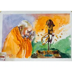 This is the watercolour painting that won the first prize at the Lalit Kala Akademi competition. It depicts a moment of prayer and tribute, and I'm so glad the emotion of the piece connected with the judges.
