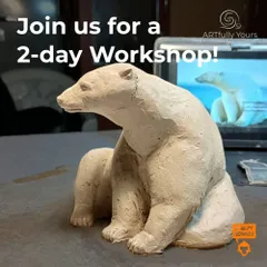 An announcement for a special two-day sculpting workshop. We often host guest instructors who are experts in specific techniques, like sculpting a realistic polar bear.