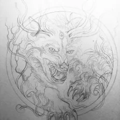 The initial pencil sketch for my "Fenrus" wolf piece. Here you can see the raw energy and composition before the final ink details are added.